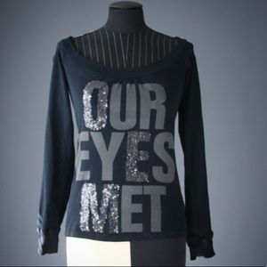 Long sleeve top with subtle black sequins